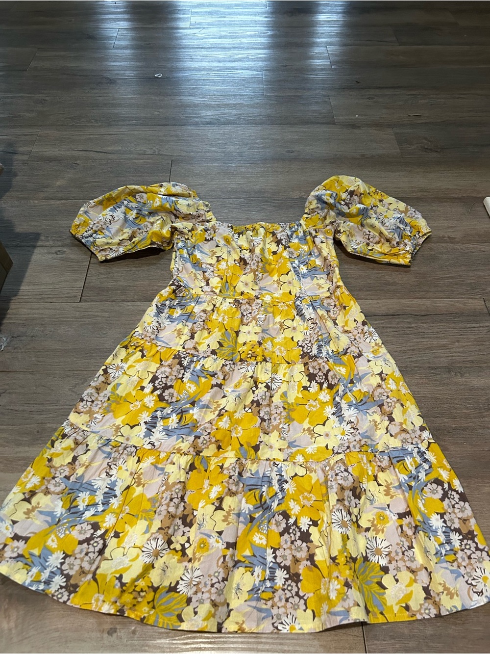 Yellow Floral Puff-Sleeve Midi Dress - Brand
